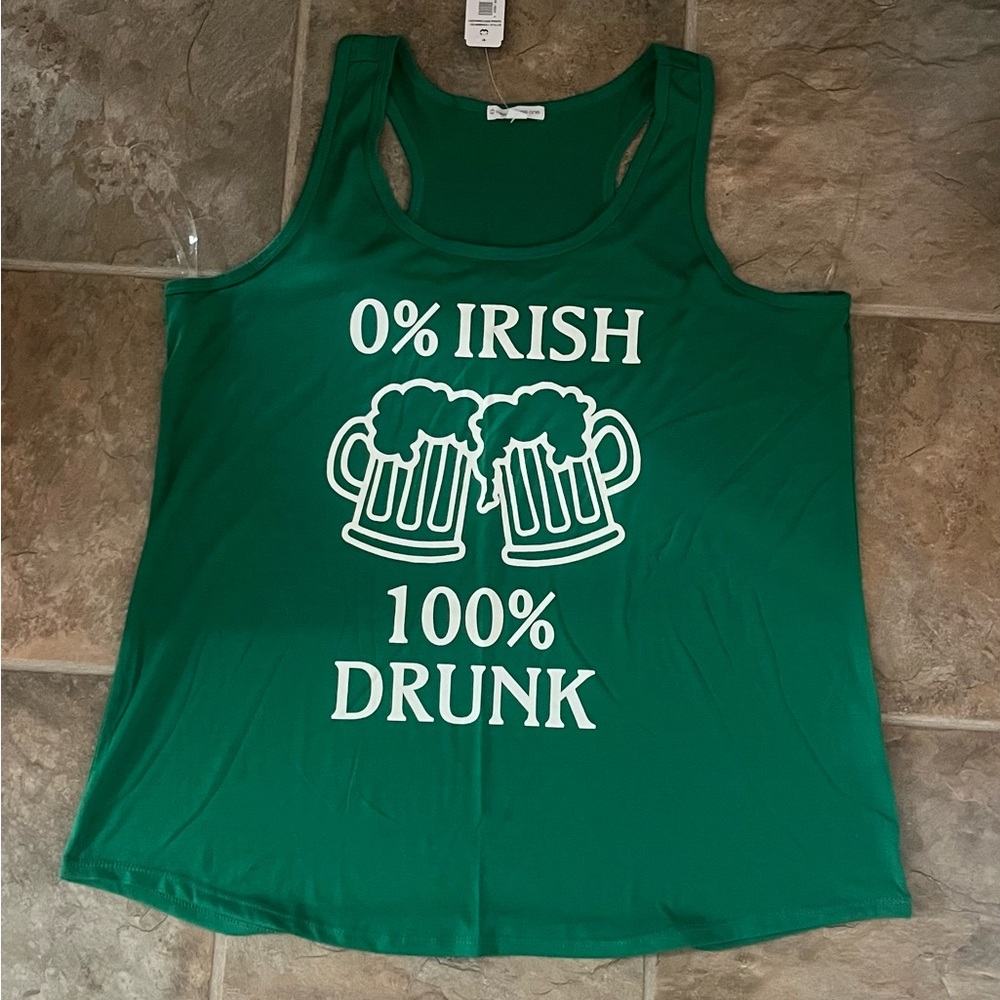 Green Graphic Tank Top with White Beer Mug Print